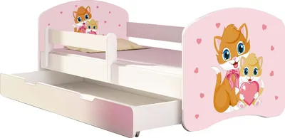 Image de ACMA lit d'adolescent lit d'enfant lit junior set complet avec matelas sommier à lattes et protection contre les chutes blanc 33 chatons 180x80 + coffre de lit