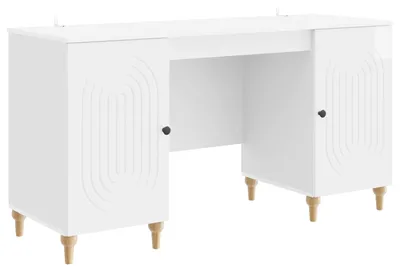 Image de Bureau vidaXL, blanc brillant, 142,5 x 50 x 75 cm, aggloméré