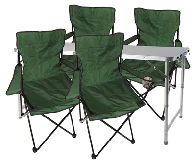 Image de set de camping 5 pièces vert Table réglable en hauteur Chaises Sac