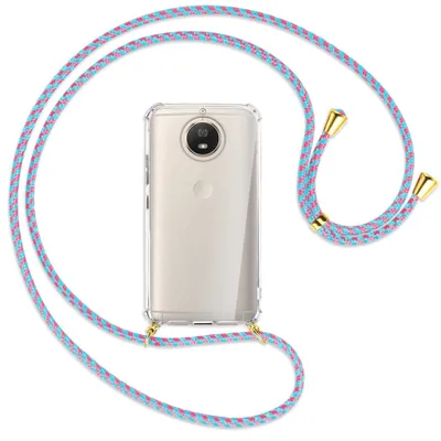 Produktbild von Handykette Backcover-Schutzhülle mit Band (Metall goldfarben) für Motorola Moto G5S - pink/mint
