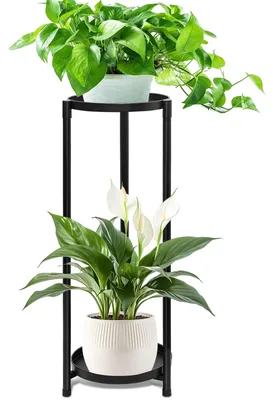 Produktbild von 2-stöckiges Pflanzenregal, Blumenständer aus Metall, schwarz, Pflanzenständer, Blumenregal, Blumentopfständer, Blumenbank, Pflanzenleiter für drinnen und draußen, Balkon, Garten, Wohnzimmer