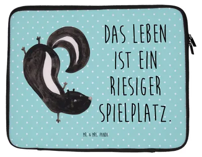 Produktbild von Mr. & Mrs. Panda Laptop Tasche Stinktier Handstand 20 x 28 cm - Türkis Pastell - Geschenk, Stinker, Laptophülle, Laptoptasche, Case, Spielplatz, Skunk, Wildtier, Raubtier