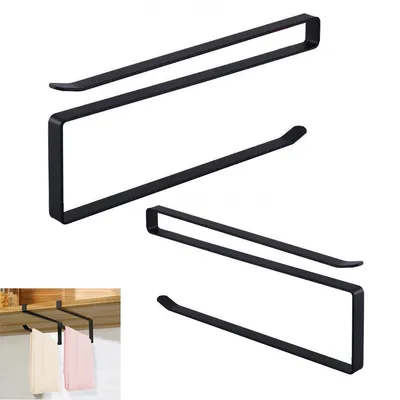 Produktbild von 2 bohrfreie Küchenpapierhalter, wand- und schrankmontierbar, Küchenrollen- und Serviettenhalter, geeignet für Küche und Bad (schwarz)