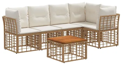 Imagen del producto de vidaXL Juego de sofás de exterior, 6 piezas. Poliéster de color natural y blanco crema