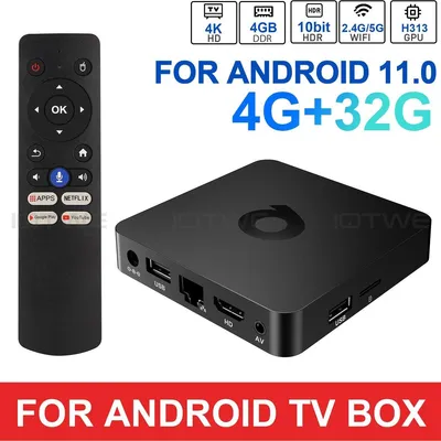 Immagine prodotto di Smart TV Box, lettore multimediale Android, dispositivo di streaming, box WLAN, TV internet, 5G, WiFi, 4K HDR, processore quad-core, HDMI, USB, Ethernet, slot per scheda di memoria, 4 GB + 32 GB, Android 11
