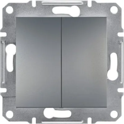 Image de Interrupteur double sans cadre, en acier, Schneider Asfora EPH1100162