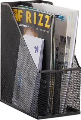 Immagine prodotto di Portariviste Relaxdays, 2 scomparti, rete metallica, robusto portadocumenti A4 - C4, contenitore per archiviazione, porta documenti, nero
