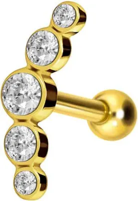 Produktbild von Ohrpiercing Chirurgenstahl Ohrpiercing 5 KRISTALLE Gold Designgröße: 3 x 10mm
