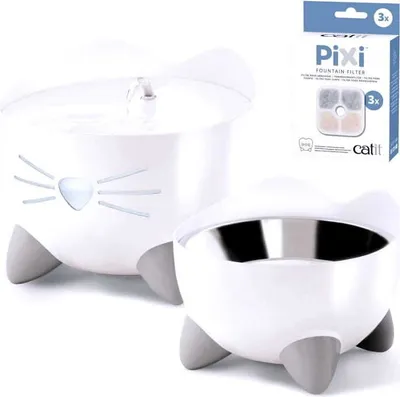 Immagine prodotto di Pixi Fountain Combo | Pixi 2,5l abbeveratoio per gatti + ciotola, bianco + confezione filtro GRATUITA CH-7216