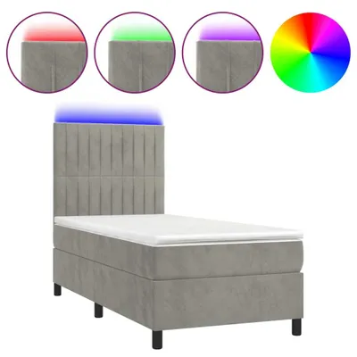 Productafbeelding van vidaXL Boxspringbed met matras en LED-verlichting, lichtgrijs, 80x200 cm, fluweel