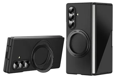 Two black phone cases with ring holders are displayed against a white background.