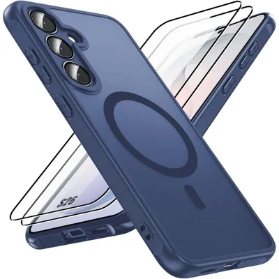 Image de Coque + 2 Verres Trempés pour Samsung Galaxy S26, avec Anneau Magnétique et Protection Caméra - Bleu Marine