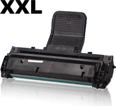 A black toner cartridge is shown against a white background.