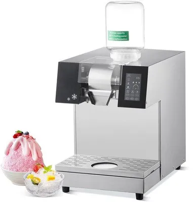 Imagen del producto de Máquina para hacer hielo con forma de copo de nieve, con una producción de 235 kg en 24 horas, fabricada en acero inoxidable. Es una máquina eléctrica para hacer hielo con sistema de refrigeración líquida, ideal para una rápida disipación del calor, perfecta para la elaboración de hielo.