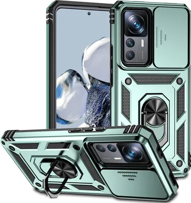 Image de Etui pour Xiaomi 12T / 12T Pro / Redmi K50 Ultra étui double couche avec protection coulissante de l'appareil photo et anneau de support vert