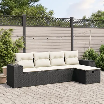 Produktbild von 5-tlg. Garten-Sofagarnitur - mit Kissen Schwarz Poly Rattan - Gartenmöbelset 3264392