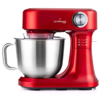 Produktbild von LEHMANN Küchenmaschine mit Zubehör-Set, 1500W, 5L Rührschüssel, 12 Geschwindigkeiten, Überhitzungsschutz, rutschfest, Rot