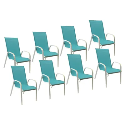 Image de Lot de 8 chaises MARBELLA en textilène bleu - aluminium blanc
