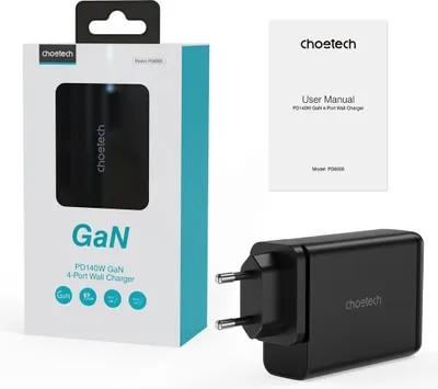 Obrázok produktu pre Choetech GaN 140W 4-portová nabíjačka (2x USB C, 2x USB) čierna (PD6005)