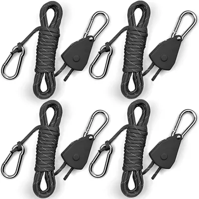 Produktbild von 4,6 m Paracord-Seil, Spanngurt, Ratschengurt, reflektierendes Seil, Zeltplane, Pflanzenlicht-Aufhänger, Riemenscheibe, Spanner, Kajak, 4 mm, 4 Stück