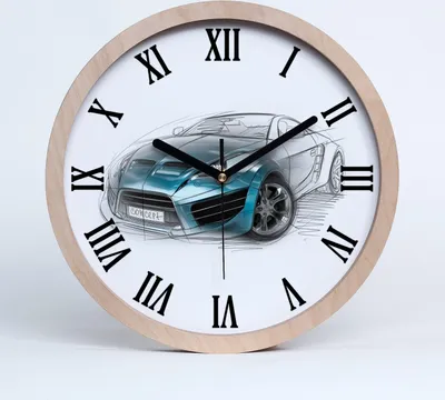 Produktbild von Holzuhr 25fi cm wanduhr - schwarze Spitzen - Skizze Auto