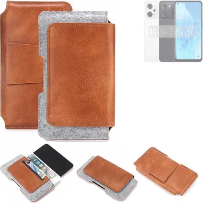 Produktbild von K-S-Trade Handyhülle Schutzhülle kompatibel mit Oppo Reno9 A Gürteltasche Holster Gürtel Tasche Smartphone Tasche Handy Hülle Polyurethan+ Filz, braun