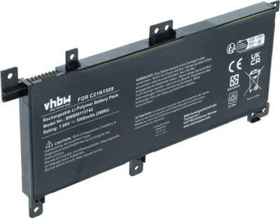 Produktbild von vhbw Akku kompatibel mit Asus R558UQ-XO313T, R558UQ-XO150T, R558UQ-X0171T, R558UQ-DM855T, R558UQ-DM738T Notebook (5000 mAh, 7,6 V, Li-Polymer)
