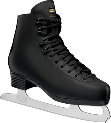 A black ice skate on a white background.