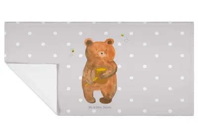 Produktbild von Mr. & Mrs. Panda kleines Handtuch Bär Honig - Grau Pastell - Geschenk, Teddy, Liebe, Händehandtuch, baumwolle, 50x100, Flauschtuch, Verliebte, Freund