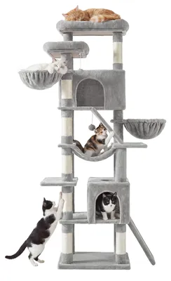 Produktbild von FEANDREA Kratzbaum XXL für Große Katzen mit 7 Ruhezonen und Sisal 55 x 45 x 205 cm Hellgrau