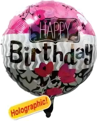 Produktbild von Folienballon Happy Birthday holografisch pink, weiß, schwarz, ca. 45 cm