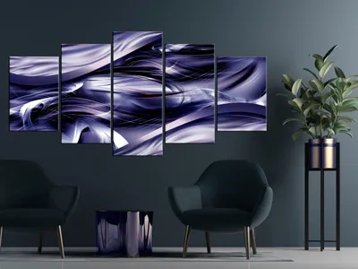 Image de Tableau acoustique Abstrait 200 x 100 cm Tableaux Mousse acoustique Absorbeur acoustique haute performance Isolation acoustique Toile 5 pièces Tableau mural Acoustique intérieure Isolation acoustique Effet 3D Texture violette a-A-10074-b-a
