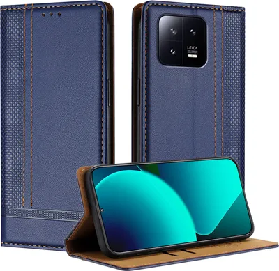 Produktbild von Handyhülle für Xiaomi 13 Leder Flip Klappbare Schutzhülle mit Standfunktion Blau