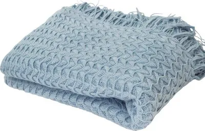 Imagen del producto de Manta decorativa Unyqoos® para el hogar, 130 x 160 cm – Azul, 100% acrílico, ligera y cálida, 3 mm de grosor, con flecos decorativos – Ideal para cubrir sofás y como manta