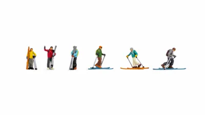 Immagine prodotto di NOCH Sciatori alpinisti, figurine invernali colorate a mano in plastica per la scala H0, con adulti di sesso maschile e femminile