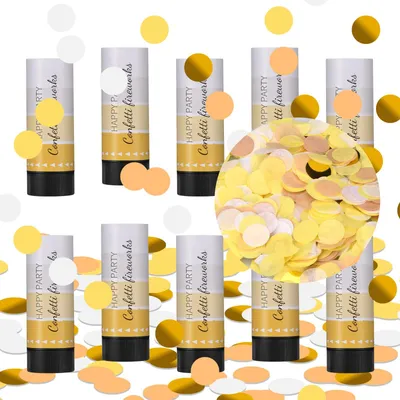 Immagine prodotto di Set di lanciatori di coriandoli, 10 pezzi, 11 cm, color oro, per feste di compleanno
