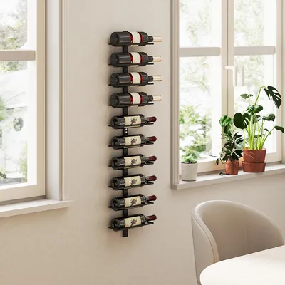 Produktbild von Weinregal Wandmontage für 10 Flaschen, Wandregal Flaschenhalter Stahl, Schwarz | 27x10x116 cm | 10 Ebenen | bis 20 kg