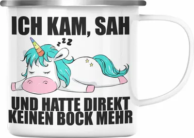 Produktbild von Trendation - Einhorn Emaille Tasse mit Spruch Geschenk Arbeitskollege Kollegin Emaille Emaille Tasse Büro (Silber)