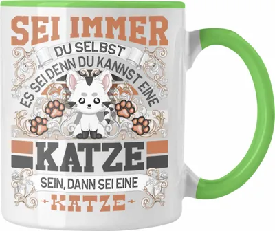 Produktbild von Trendation - Katze Tasse Geschenk Katzen Liebhaber Sei immer Du Selbst Spruch (Grün)