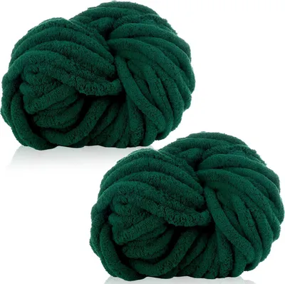 Obrázok produktu pre Chenille Wolgarn, priadza, 2 x 250 g, tmavozelená, vhodná na pletenie a háčkovanie