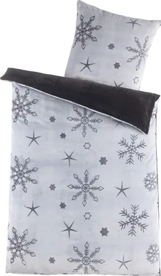 Produktbild von Bettwäsche Winter Flausch Cashmere Touch Uni Wende warm 2 teilig 135x200 mit RV Snowflake Grau / Anthrazit