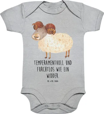 Produktbild von Mr. & Mrs. Panda Einteiler Sternzeichen Widder 3. - 6. Monat - Heather Grey - Geschenk, Geburtstag März, Strampler, overall baby, Schafbock, Bock, Babybody, April