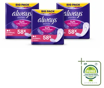 Imagen del producto de 3 unidades de protectores diarios "Always Normal Zacht". Paquete grande