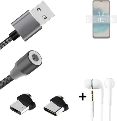 Produktbild von K-S-Trade® Hochwertiges Magnet-Lade-kabel Sync-Kabel Daten-Kabel + Kopfhörer kompatibel mit Nokia G22 mit USB-Typ-C-Anschluss und