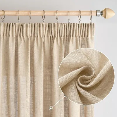 Produktbild von PolkaHome® Linenvorhang mit Faltenband, 2er Set, 140x260 cm, Beige, Transparente Fensterdekoration für Wohnzimmer und Schlafzimmer