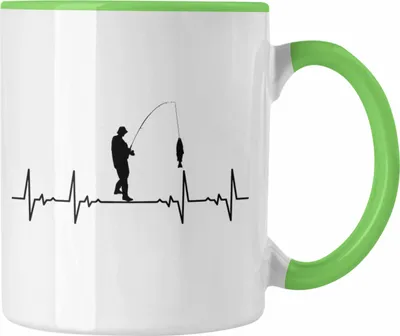 Produktbild von Trendation - Angeln Herzschlag Tasse Geschenkidee Fischer Fischen Lustiger Spruch zum Angeln (Grün)