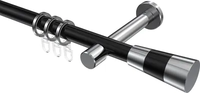Produktbild von Interdeco Gardinenstange / Vorhangstange Schwarz / Chrom, Typ Prestige Tanara (Konus Bicolor), 20 mm Ø 1-läufig, 120 cm