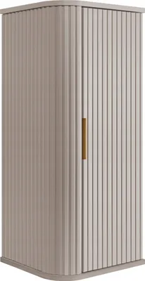 A tall, narrow beige cabinet with a fluted design and a single gold handle.