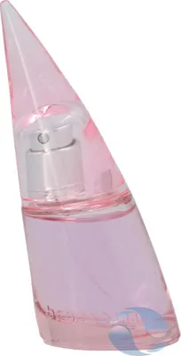 A pink perfume bottle with a silver spray nozzle.