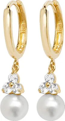 Image de Boucles d'Oreilles Femme Or 375/1000 avec Oxyde de Zirconium, Perle d'eau douce - 23mm*5mm; TRS20322